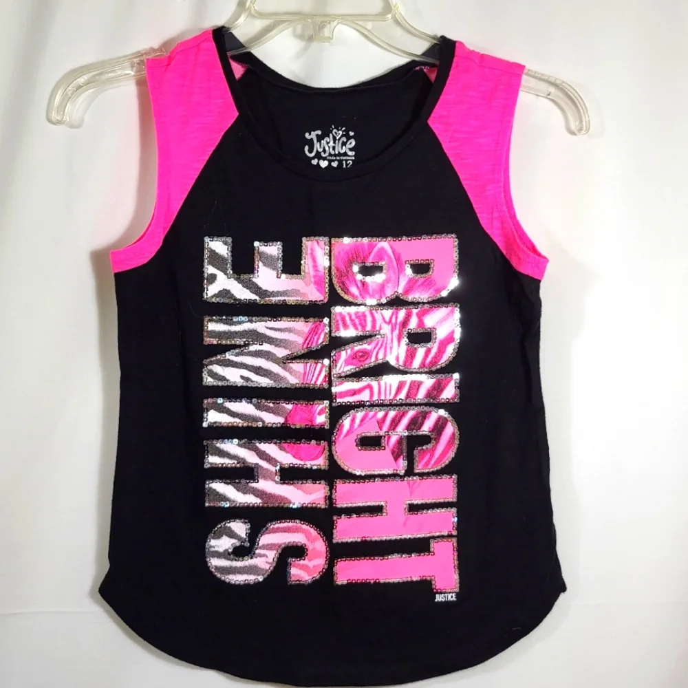 Justice black and pink tank  girls 12  #892
